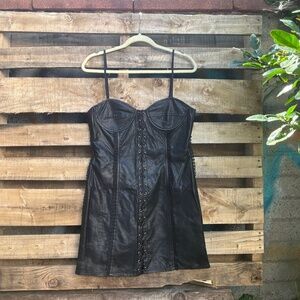 Nasty Gal Collection Black Faux Leather Lace-Up Mini Dress